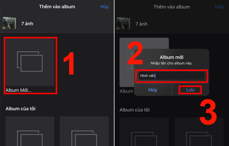 Chọn Album Mới > Đặt t&ecirc;n cho album n&agrave;y > Nhấn Lưu.